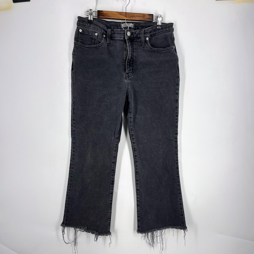 Madewell High-Rise Kick Out Jeans Faded Black Raw Hem Cropped Flare Pants Womens